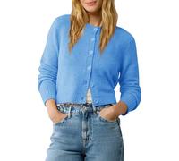 Urban CoCo Women's Crew Neck Cropped Cardigan Sweaters Long Sleeve Open Front Button Down Shrug Sweater Jackets, Sky Blue, Medium