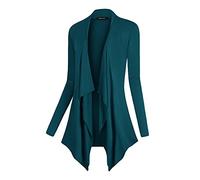 Urban CoCo Women's Drape Front Open Cardigan Long Sleeve Irregular Hem, Dark Teal, S