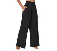 Urban CoCo Women's Elastic High Waist Light Weight Loose Casual Wide Leg Trousers Long Pants with Pocket, Black, S