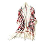 Urban CoCo Women's Embroidered Oversize Tassel Shawl Scarf, Beige, One Size
