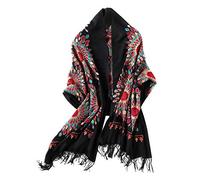 Urban CoCo Women's Embroidered Oversize Tassel Shawl Scarf, Black, One Size