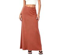 Urban CoCo Women's High Waist A-Line Maxi Skirt Comfy Ribbed Knit Long Skirt, Burnt Brick, L