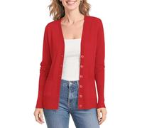 Urban CoCo Women's Lightweight Button Front Cardigan Sweaters V-Neck Classic Knit Sweater with Pockets, Red, XXL