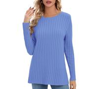 Urban CoCo Women's Lightweight Crewneck Pullover Sweaters Long Sleeve Fall Knitted Sweater Tops, Blue Heather, M