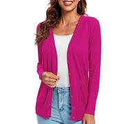Urban CoCo Women's Lightweight Long Sleeve Cardigan Sweaters V-Neck Button Down Knit Sweater with Pockets, Rose, L