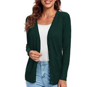 Urban CoCo Women's Lightweight Long Sleeve Cardigan Sweaters V-Neck Button Down Knit Sweater with Pockets, Dark Green, XL