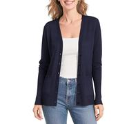 Urban Coco Women's Lightweight Long Sleeve Cardigan Sweaters V-Neck Button Down Knit Sweater with Pockets, Navy, M