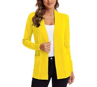 Urban CoCo Women's Lightweight Open Front Knit Cardigan Sweater Long Sleeve with Pocket, Lemon yellow, Medium