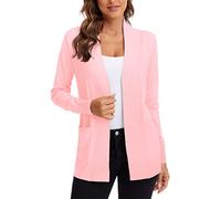 Urban CoCo Women's Lightweight Open Front Knit Cardigan Sweater Long Sleeve with Pocket, Pink, Large