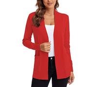Urban CoCo Women's Lightweight Open Front Knit Cardigan Sweater Long Sleeve with Pocket, Red, Large