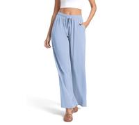 Urban CoCo Women's Lightweight Wide Leg Pants Elastic Waist Loose Office Casual Palazzo Trousers for Spring Summer, Light Blue, XL