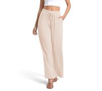 Urban CoCo Women's Lightweight Wide Leg Pants Elastic Waist Loose Office Casual Palazzo Trousers for Spring Summer, Beige, XL