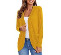 Urban CoCo Womens' Long Sleeve Knit Sweater Cardigans Curved Hem Open Front with Pockets, Turmeric, M