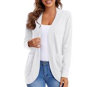 Urban CoCo Womens' Long Sleeve Knit Sweater Cardigans Curved Hem Open Front with Pockets, White, Small