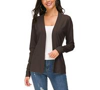Urban CoCo Women's Long Sleeve Open Front Knit Cardigan Sweater (M, Brown)