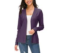 Urban CoCo Women's Long Sleeve Open Front Knit Cardigan Sweater, Purple, Large