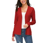 Urban CoCo Women's Long Sleeve Open Front Knit Cardigan Sweater, Red, Medium