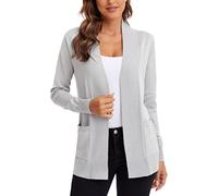 Urban CoCo Women's Open Front Knit Cardigan Casual Long Sleeve Pocket Sweater, Light Gray, Large