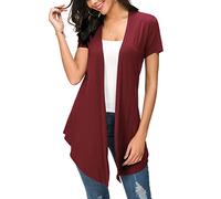 Urban CoCo Womens Open Front Short Sleeve Cardigans for Women Lightweight Summer Drape Cardigan Vest, Wine Red, XX-Large