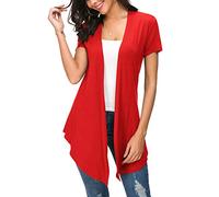 Urban CoCo Womens Open Front Short Sleeve Cardigans for Women Lightweight Summer Drape Cardigan Vest, Red, L