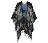 Urban CoCo Women's Printed Tassel Open front Poncho Cape Cardigan Wrap Shawl, Black-series 2, One size