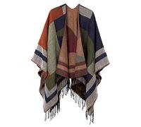 Urban CoCo Women's Printed Tassel Open front Poncho Cape Cardigan Wrap Shawl - green - Free size