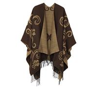 Urban CoCo Women's Printed Tassel Open front Poncho Cape Cardigan Wrap Shawl, Series 10-coffee, One size