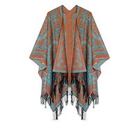 Urban CoCo Women's Printed Tassel Open front Poncho Cape Cardigan Wrap Shawl, Series 18-orange Pink, One size