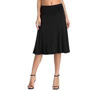 Urban CoCo Women's Ruched High Waist Knee Length Jersey A-Line Stretchy Flared Casual Skirt, Black, S