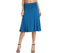 Urban CoCo Women's Ruched High Waist Knee Length Jersey A-Line Stretchy Flared Casual Skirt, Steel Blue, S