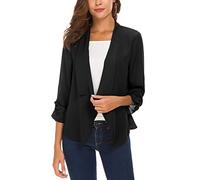 Urban CoCo Women's Ruched Sleeve Lightweight Thin Chiffon Blazer, Black, XXL