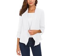 Urban CoCo Women's Ruched Sleeve Lightweight Thin Chiffon Blazer, White, L
