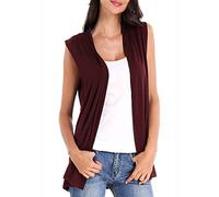 Urban CoCo Women's Sleeveless Cardigan Open Front Vest Lightweight Cool Coat, Wine Red, XXL