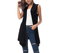 Urban Coco Women's Sleeveless Cardigan Summer Open Front Vest Lightweight Cool Coat, Black, XL