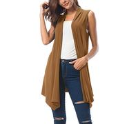 Urban CoCo Women's Sleeveless Cardigan Summer Open Front Vest Lightweight Cool Coat, Cashew, XXL