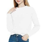 Urban CoCo Women's Solid Long Sleeve Crew Neck Knitted Pullover Sweater Tops, White, L