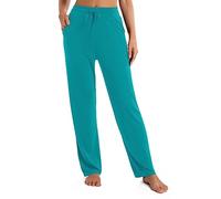 Urban CoCo Women's Straight Leg Long Pants Elastic High Waist Drawstring Casual Trousers with Pockets, Teal, M