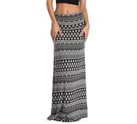 Urban CoCo Women's Stylish Spandex Comfy Fold-Over Flare Long Maxi Skirt - Black - X-Large