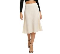 Urban CoCo Women's Summer A-Line Flared Midi Skirt Elastic Waist Stretchy Casual Skirts Below Knee, Beige, XL