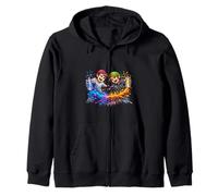 Urban Color Clash Creative Street Graphic Zip Hoodie