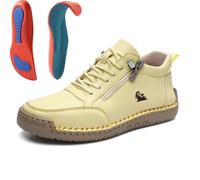 Urban Comfortable Orthopedic Zipper Sneakers for Women | Mens Synthetic Leather Handmade Ankle Boots with Elastic Laces Wide Toe Round Thin Soles Outdoor Driving Walking Shoes
