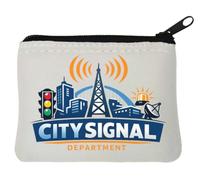 Urban Communication and Traffic Control Design Neoprene Coin Purse Pouch 10x11cm White