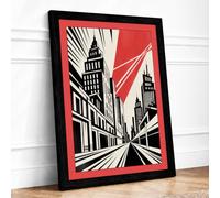 Urban Convergence Art Deco Framed Wall Art Print A4 (29.7×21cm) Black,