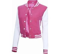 URBAN CREST Bomber Varsity Jacket Women - Classic Letterman Jacket Woman in both Standard and Cropped Women Jacket Style, Pink and White - Cropped Womens Varsity Jacket, Large