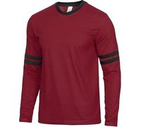 URBAN CREST Mens Long Sleeve Shirts - Casual Crew Neck Full Sleeves Ringer Tee Men, Maroon - 2 Stripes Long Sleeve, S