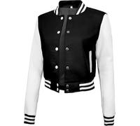 URBAN CREST Women’s Bomber Varsity Jacket - Fleece Letterman Jacket for Women, Standard & Cropped Styles, Black and White - Cropped Womens Varsity Jacket, S