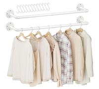 Urban Deco Clothes Rack 92cm Industrial Pipe Wall Mounted Clothes Rail For Bedroom Heavy Duty Detachable Wardrobe Rail Vintage Iron Garment Bar With 2 Base White (Holds Up To 45 KG)-2 Packs