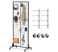 Urban Deco Gridwall Rack Panels with wheels - Wreath Display with Durable Grid Walls Panels - Metal Grids Standing Wire Rack - for Retail Art Fair Show (Black Finish)-1 Set