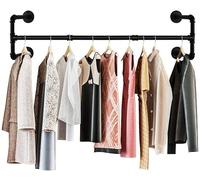 Urban Deco Industrial Pipe Clothes Rack 44.1” Inches Wall Mounted Clothes Rail For Bedroom Heavy Duty Detachable Wardrobe Rail Vintage Iron Garment Bar With 4 Base (Holds Up To 132LB)