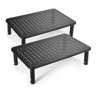 Urban Deco Monitor Stand Riser, Metal Computer Stand Riser with Mesh Platform, 3 Height Adjustable Screen Riser for Laptop, Computer, PC, Notebook black (Black 2PK)